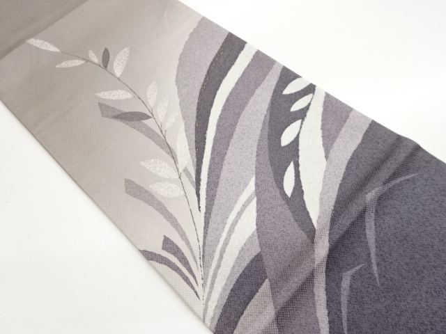 作家物　金彩曲線に葉模様袋帯